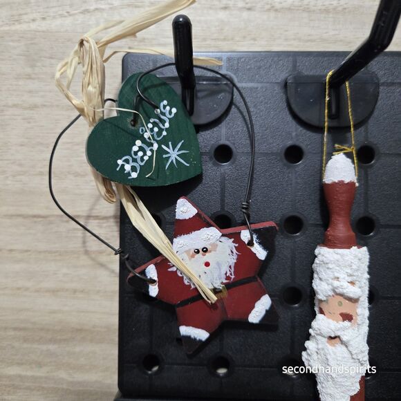 Primitive Santa Mixed Wood Clay Ornaments St. Nick Christmas Lot Of 4 - Picture 2 of 7